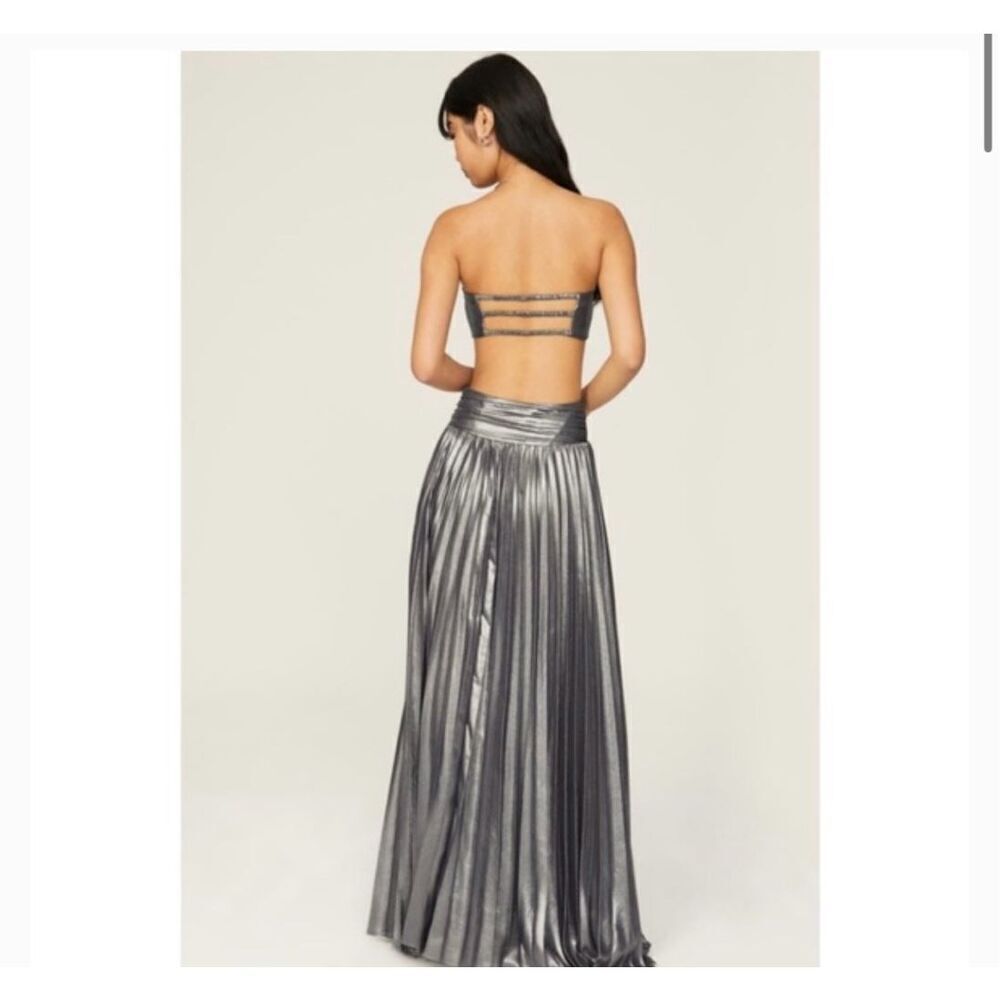 Women’s RAMY BROOK metallic silver Destiny strapless open back Gown dress size10